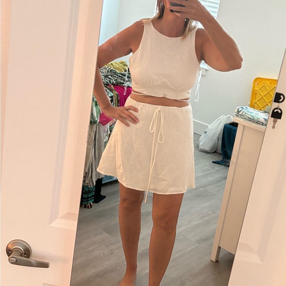 White Sleeveless Crop Top and Skirt Set